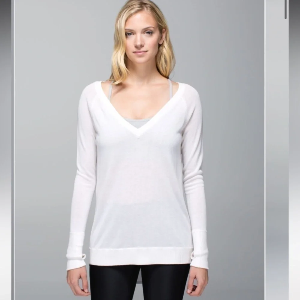 Lululemon Unity Pullover Drape Back Sweater Heathered White Size 8 New NWT